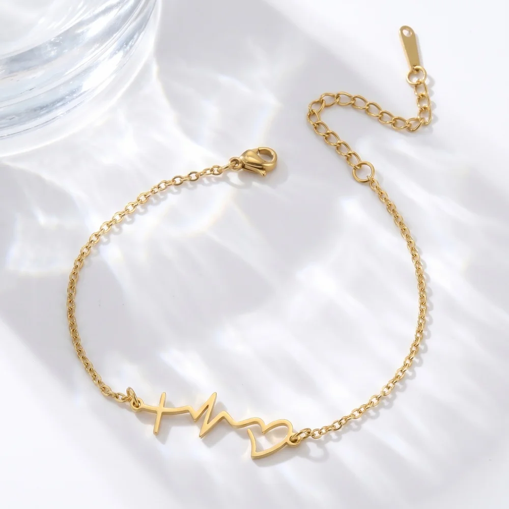 Cross Border Hot Selling Personalized Fashion Ins Style Stainless Steel Line Electrocardiogram Women's Bracelet Hollow Temperame