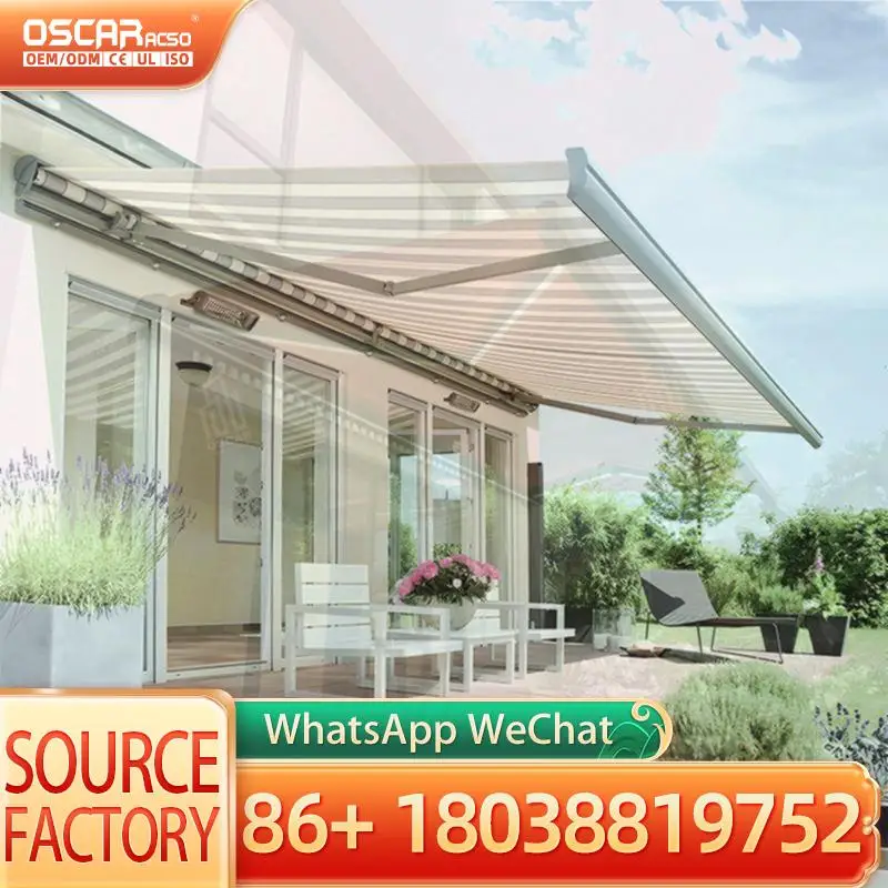 Retractable Outdoor Awning 6m Remote Controlled Aluminum White Full Size for Patio Balcony Camping Luxury Commercial Retractable