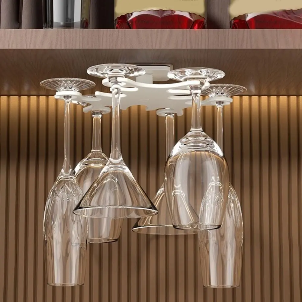 Plastic Rotating Wine Glasses Rack No Punching Ventilation Inverted Goblets Rack Wall Mounted Space Saving Wine Glass Rack