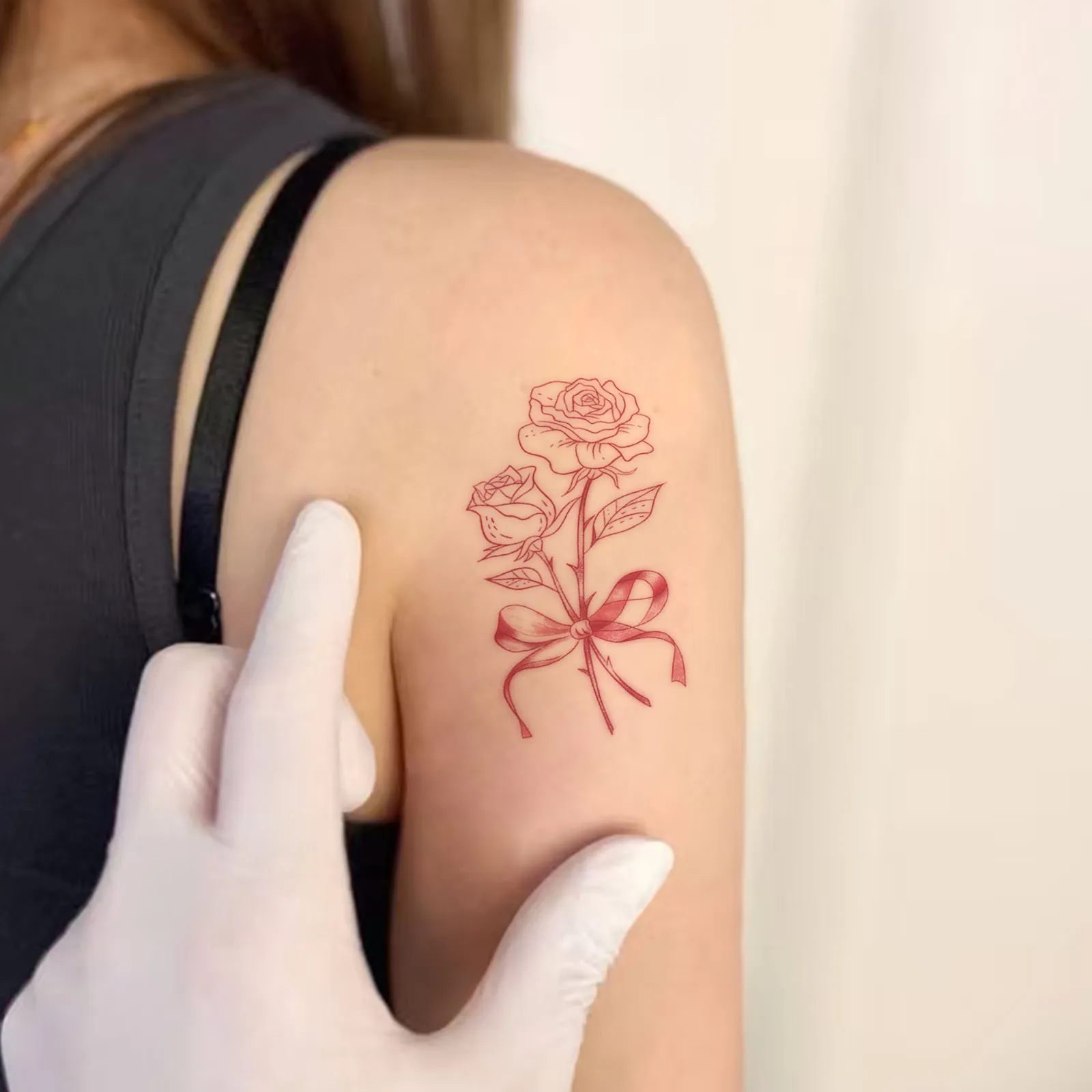 Tattoo Sticker Temporary Tattoo Red Butterfly Rose Line Waterproof Long Lasting Collarbone Elegant Small Body Art for Men Women