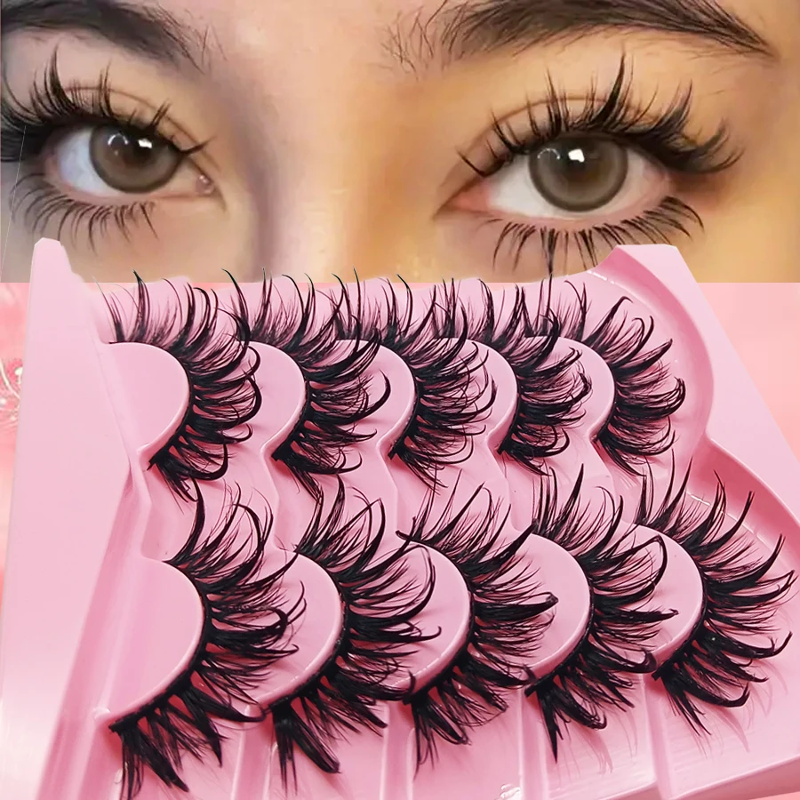 黒いステムの自然な外観のつけまつげ5組、鮮やかで柔らかくふわふわ、ロールプレイングメイクに適しています。