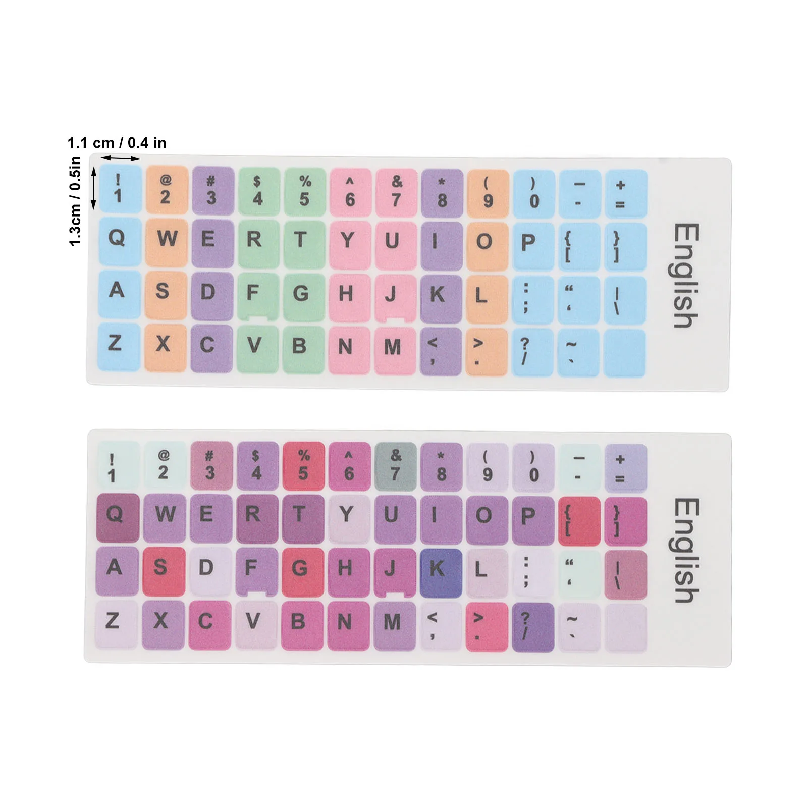 2 Stück Tastatur-Aufkleber, bunt, englische Sprache, staubdicht, wasserdichte Beschichtung, PVC-Material, Computer-Tastenkappen-Aufkleber