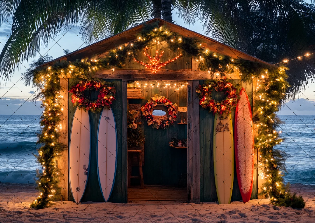 Summer Photography Backdrop Happy Birthday Party Log Cabin Surfboard Background Kids Portrait Studio Props Photo Banner