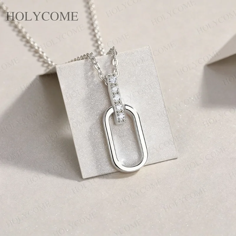 2mm Moissanite Rectangular Pendant Necklace Gold Plated S925 Sterling Silver Choker Necklace Party Fine Jewelry Gifts