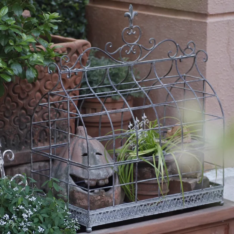 

Distressed Iron Flower Cage and Greenhouse Garden Decor