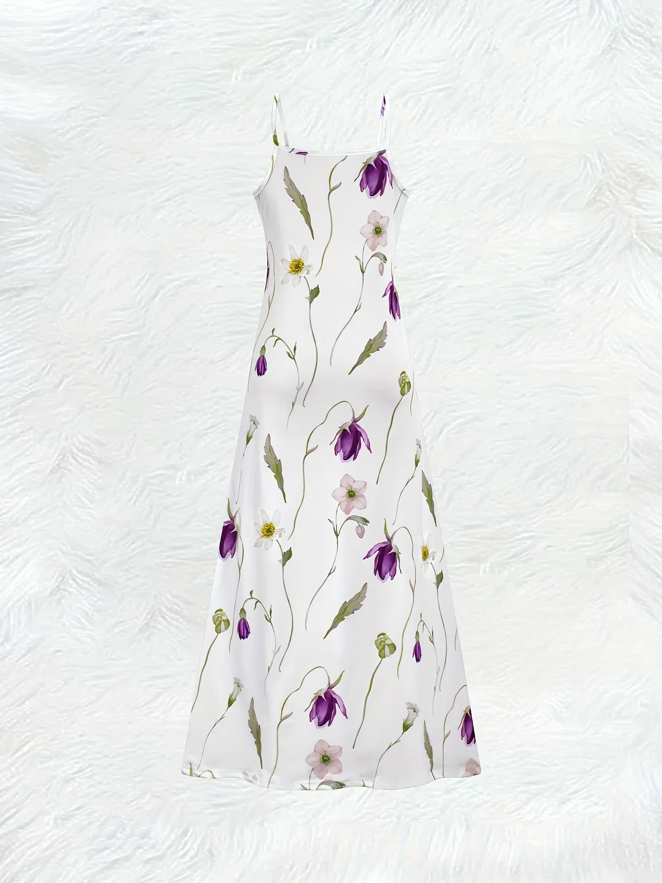 Purple Floral Leaf Print Vacation Dress Women V Neck Sleeveless Summer Maxi Dress Casual Beach Party Outfit 2024