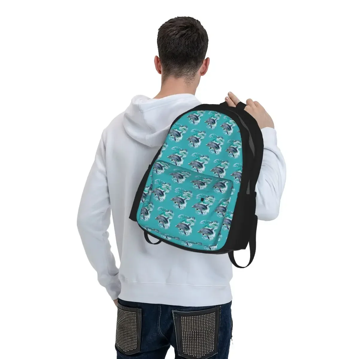 Dolphins Catching Waves Backpack Student BookBag Kids School Bag Computer Shoulder Bags for Men Women