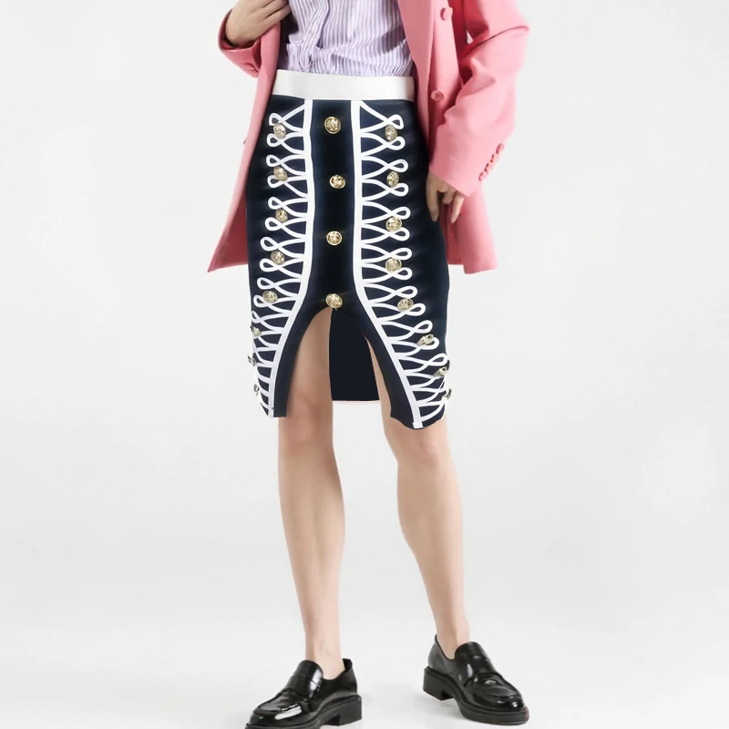 السيدات غير المتكافئة الخامس قطع الذهب الديكور تنورة حمراء عالية الخصر التنانير غير رسمية انقسام Bodycon قصيرة حظر أيام تنورة المرأة