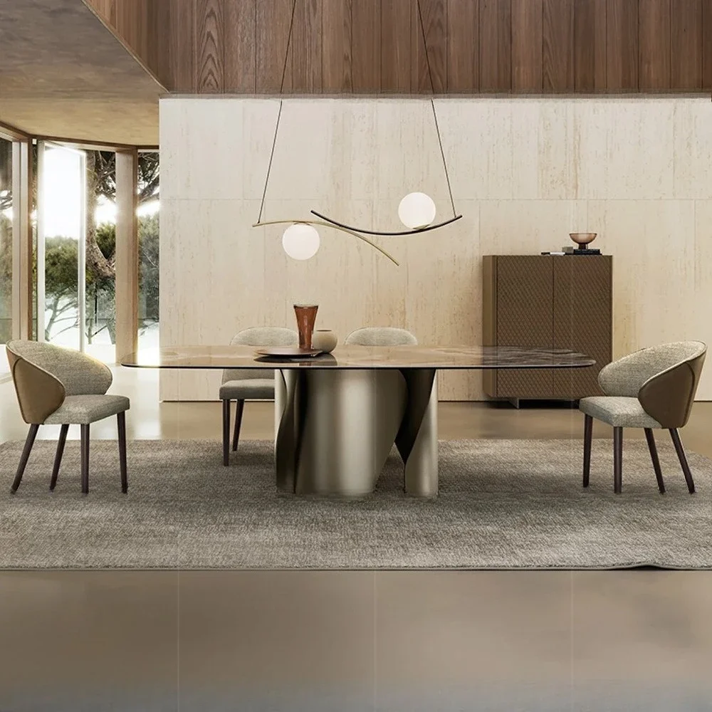 Slate dining table retractable home high-end dining room dining table set for 8 people