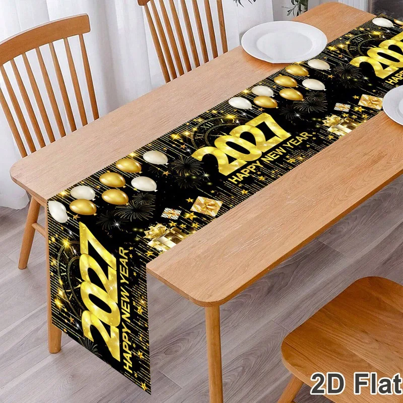 2027 Happy New Year Table Runner 35*180cm Polyester Table Flag New Year Eve Party Dining Table Decor New Year Decorations 2027