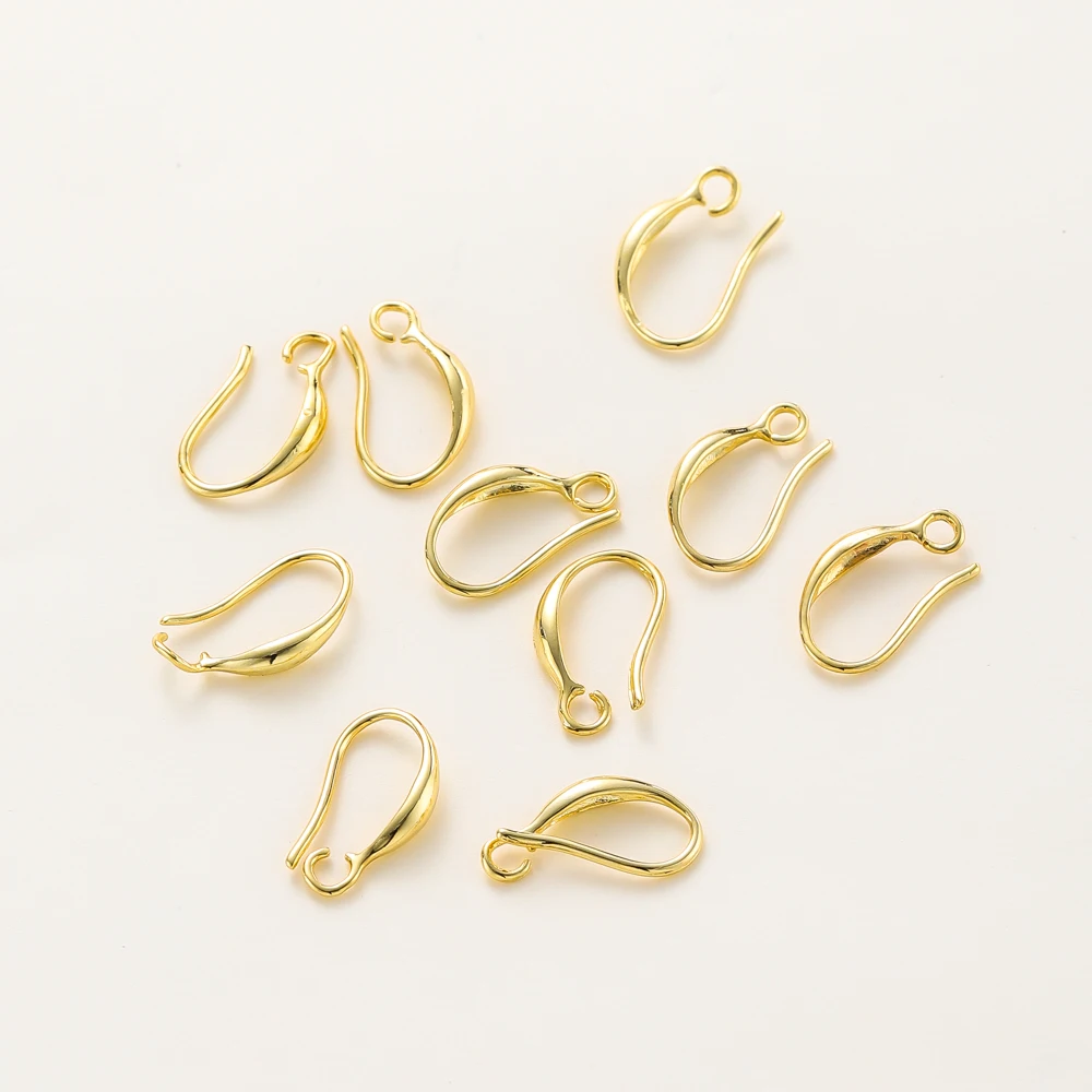 10Pcs 9x15mm 14K/18K Gold Color Plated Brass Earrings Hooks Earwires Findings for DIY Jewelry Earrings Making Supplies