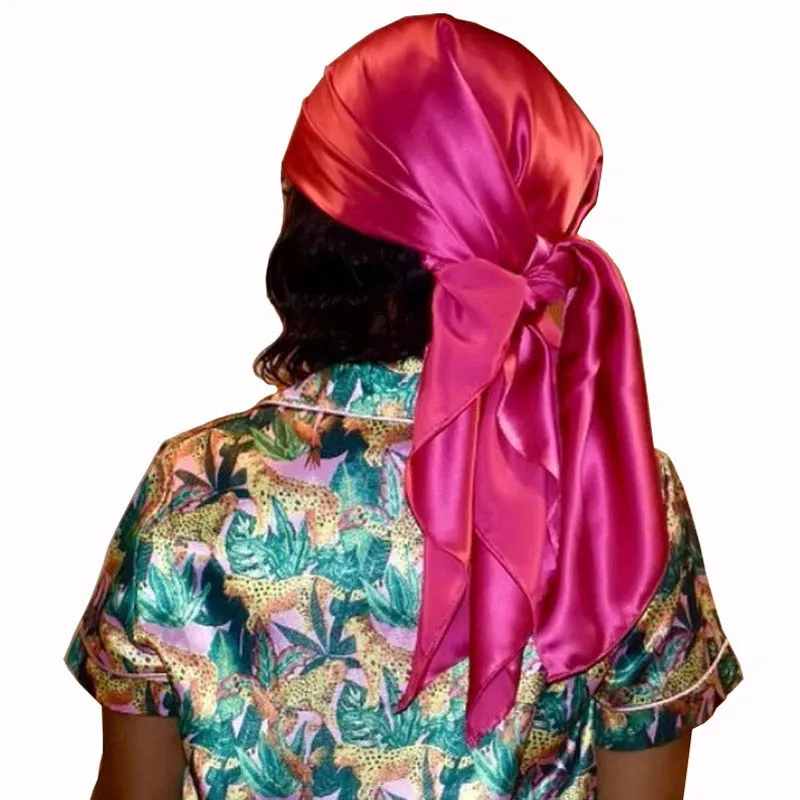 90cm Silk Scarves Women Square Satin Hijab Scarf Plain Handkerchief Shawls Wraps Head Scarf Female Headband Islamic Bandanna