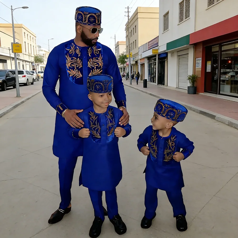 

H&D African Clothing For Man Traditional Agbada Sets 2PCS For Boy Thobe Pant Embroidery Wedding Party Father son Suits Plus Size