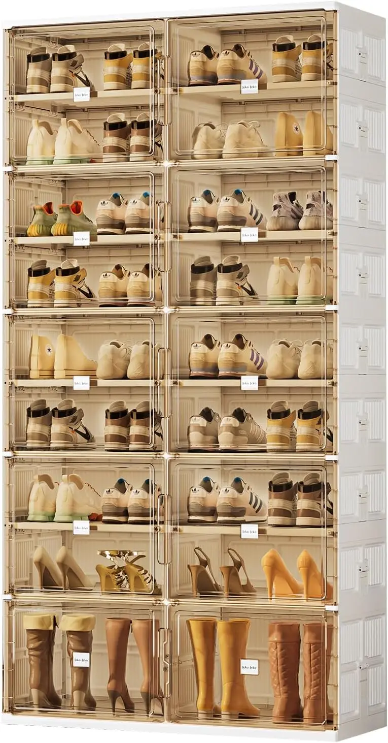 

9 Tiers Foldable Boot and Shoe Storage Rack Cabinet for Closet Entryway, Large Collapsible Shoe Organizer with Magnetic