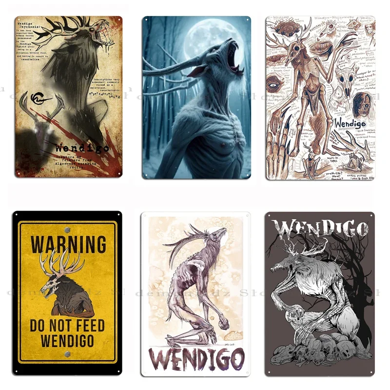 Horror Wendigo Art Metal Sign Vintage Holloween Wendigo Warning Tin Posters Home Bar Customize Tin Sign Poster