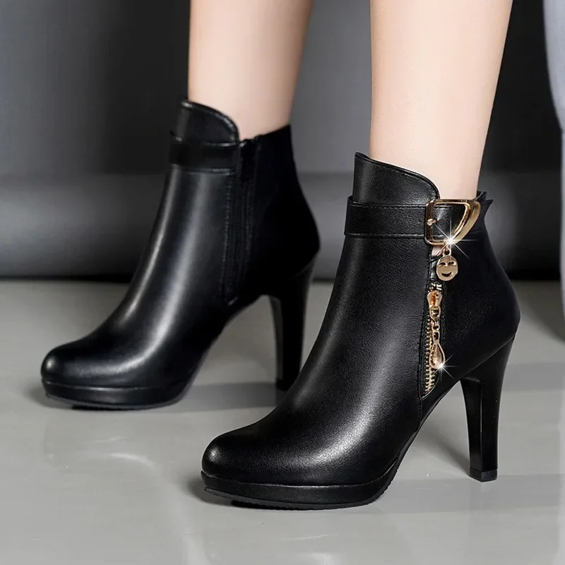 

Women Black Autumn Winter Ankle Boots Sexy Pointed Toe High Heels Shoes Elegant Business Shoes Comfortable Zipper Trend Shoes