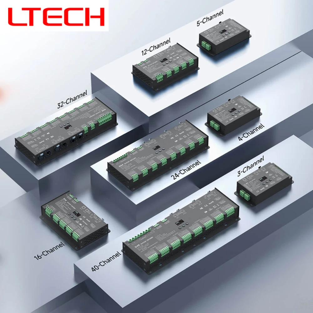 decodificador-ltech-dmx512-con-pantalla-oled-8-bits-16-bits-xlr-de-3-pines-xlr-de-5-pines-rj45-terminales-verdes-interfaces-dmx-maximo-40-canales-2880w