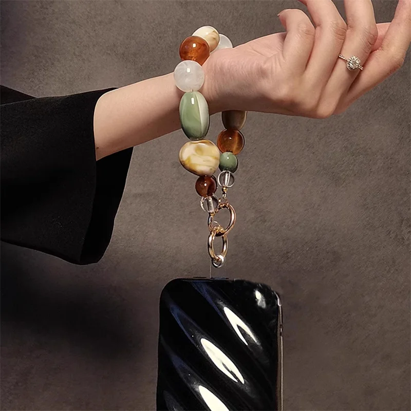 New Korea Retro Alien Beaded Bracelet Phone Strap Charm Chain Knot Cellphone Lanyard Keychain Bag Earphones  Pendant Accessories