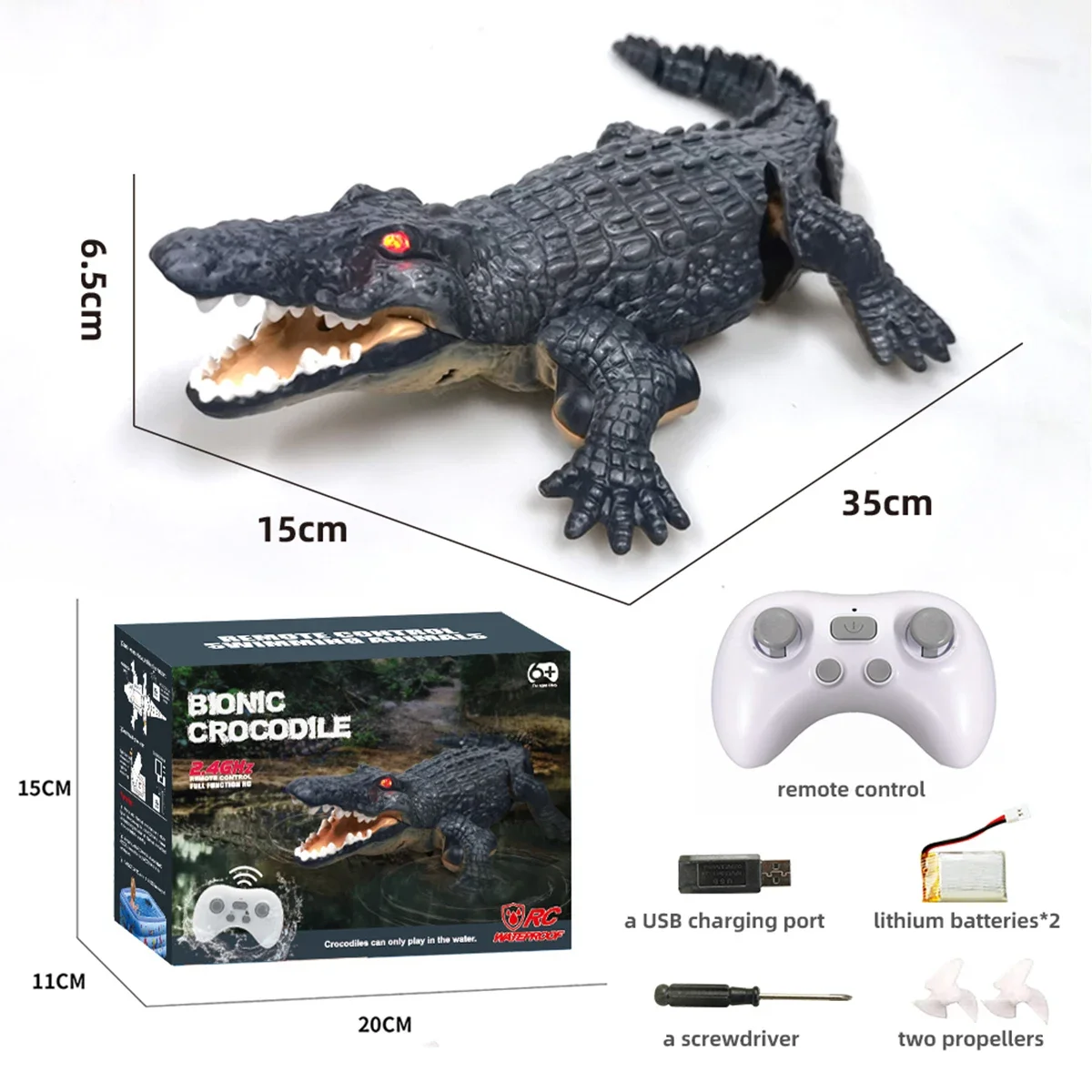 RC Crocodile Toy Remote Control Alligator Toy High Simulation Crocodile RC Boat 2.4G RC Crocodile Toy USB Rechargeable