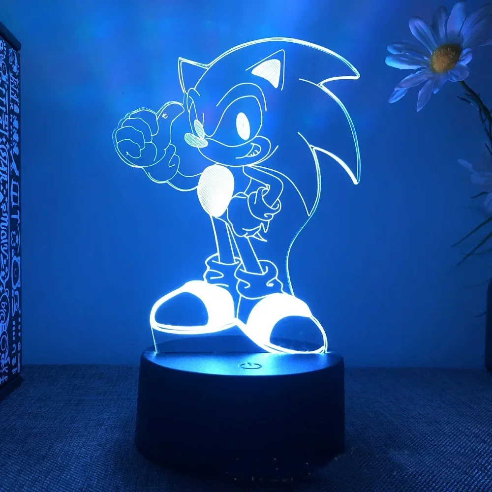 Sonic 3D Anime Night Lamp LED Illusion Lamp 7 Colors / 16 Colors Decorative Table Lamps Creative Birthday Christmas Gift