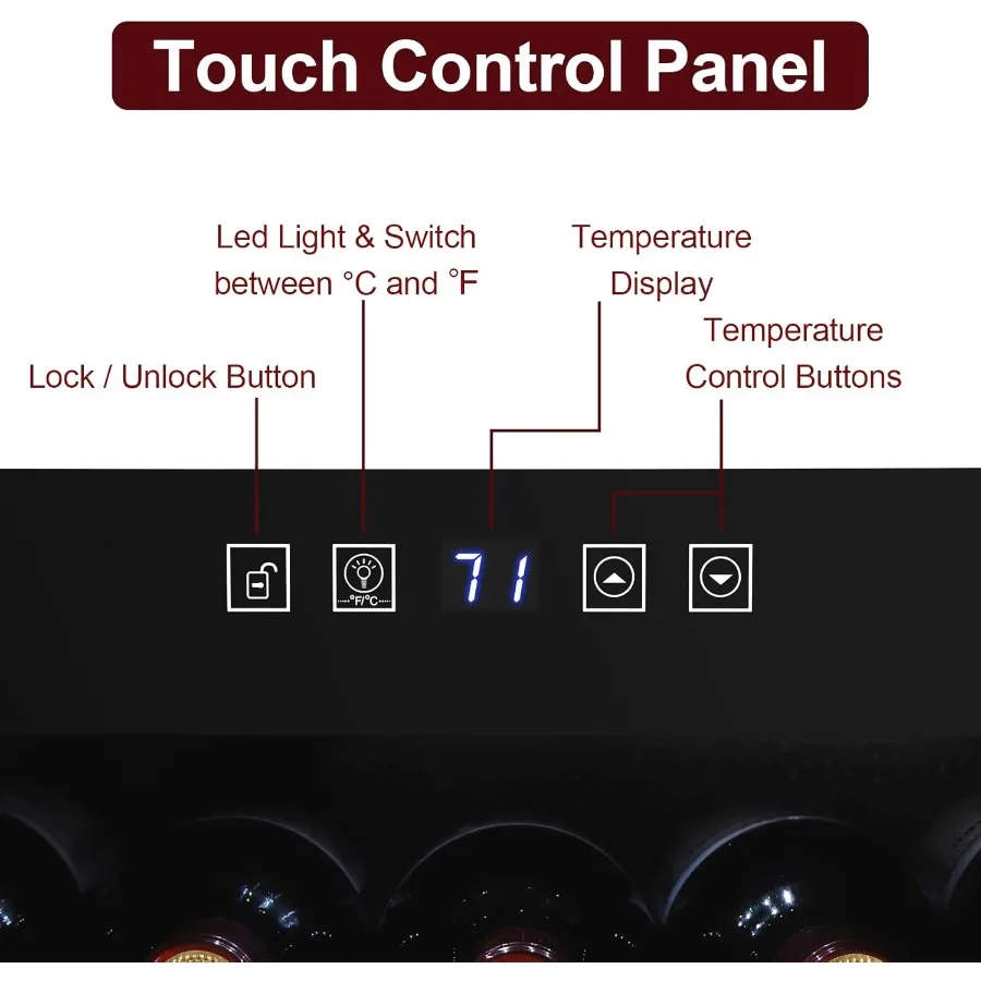 Vrijstaande 34-flessen compressorwijnkoeler met digitale temperatuurregeling Ideaal voor thuiskelders en keukenopslag Featu