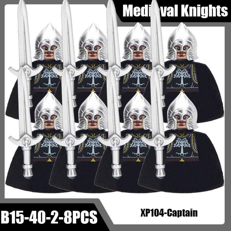 Mittelalterliche Burg Soldat Ritter Figuren Bausteine Schwertkämpfer Kapitän Bogenschütze Speer Infanterie Rüstung Helm Bogen Schwert Ziegel Spielzeug