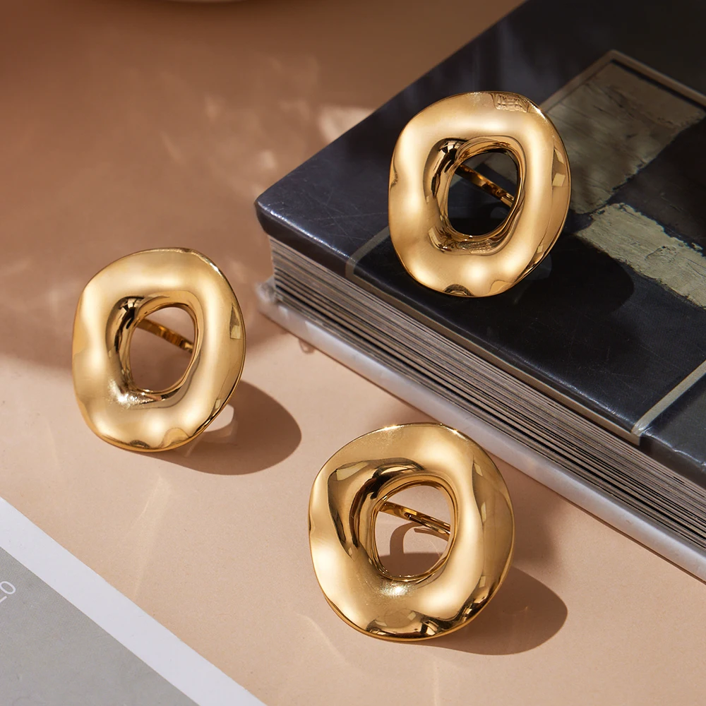 Pierścionek damski ze stali nierdzewnej 316, pozłacany, masywny, złoty, srebrny, ażurowy, duży, nie blaknący, wodoodporny.