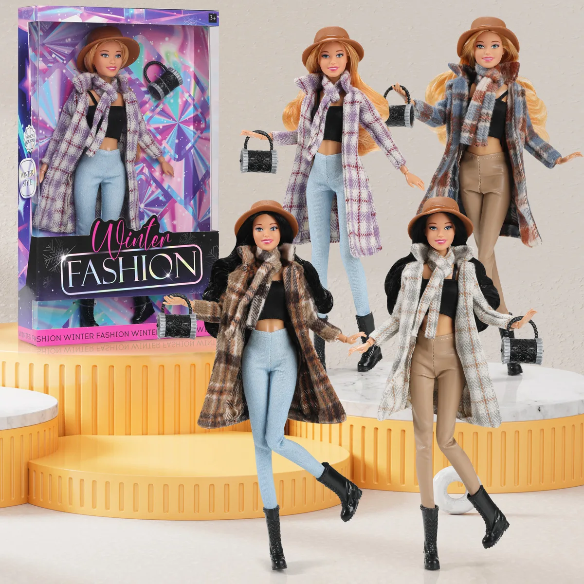 

30 см европейская мода FR супермодель куклы игрушка модная зимняя куртка + кожаные штаны + сумка + шляпа комплект 1/6 суставов подвижная кукла нарядная игрушка