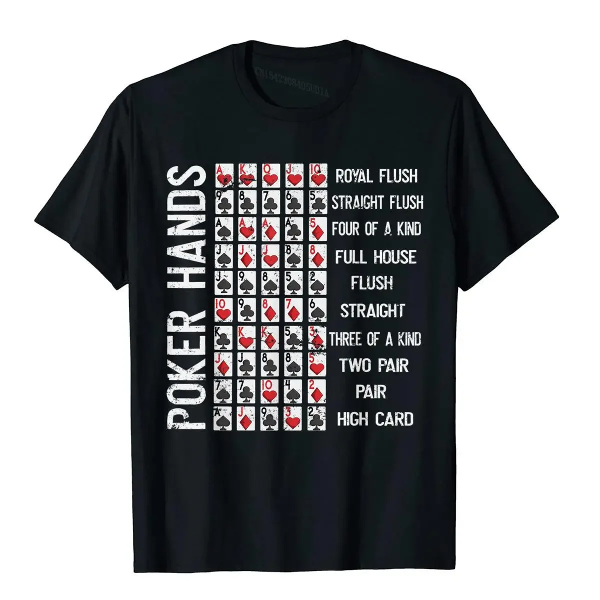 Poker Hands Cheat Sheet Card Casino Games Funny Player Gift T-Shirt T Shirt Tees Funny Cotton Crazy Style Mens Outfits Summer