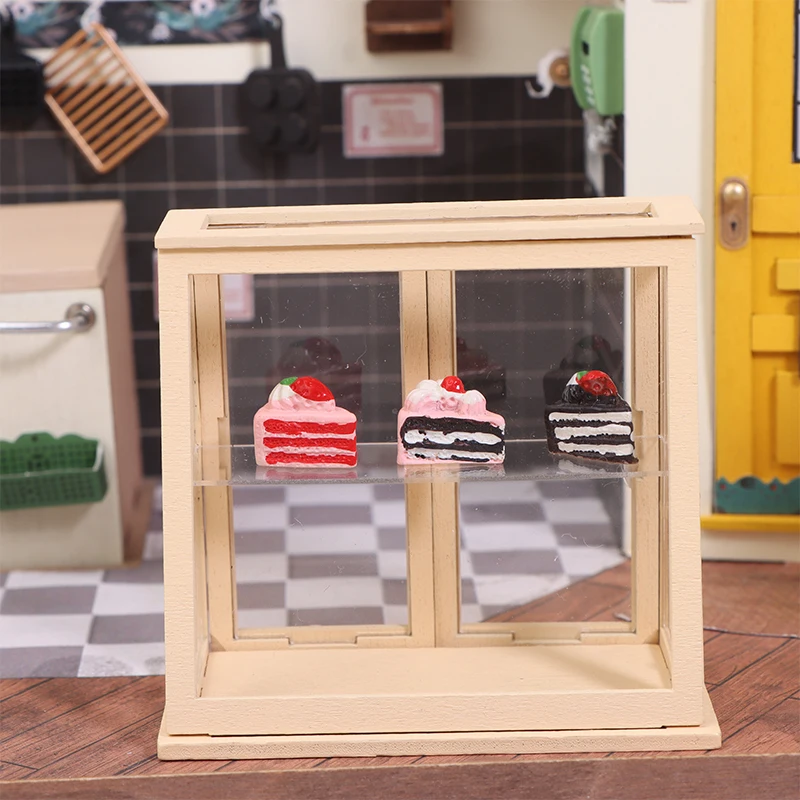 Kitchen Furniture Decor Toys 1:12 Dollhouse Miniature Display Cabinet Cake Cabinet Mini Bread Rack Cupboard Storage Shelf Model