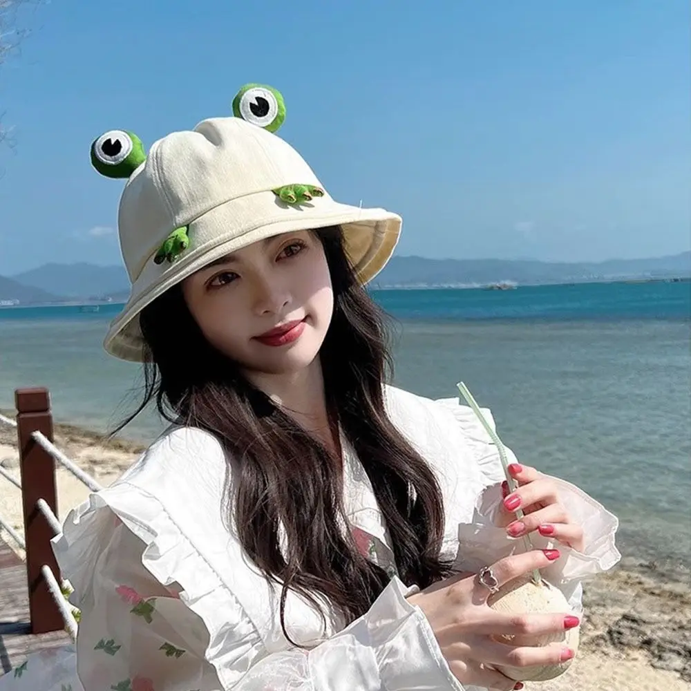 Sun Accessories Big Brim Frog Fisherman Hat Breathable Sun Protection Sun Cap Cotton Fabric Funny Cute Sun Visor Hat Summer