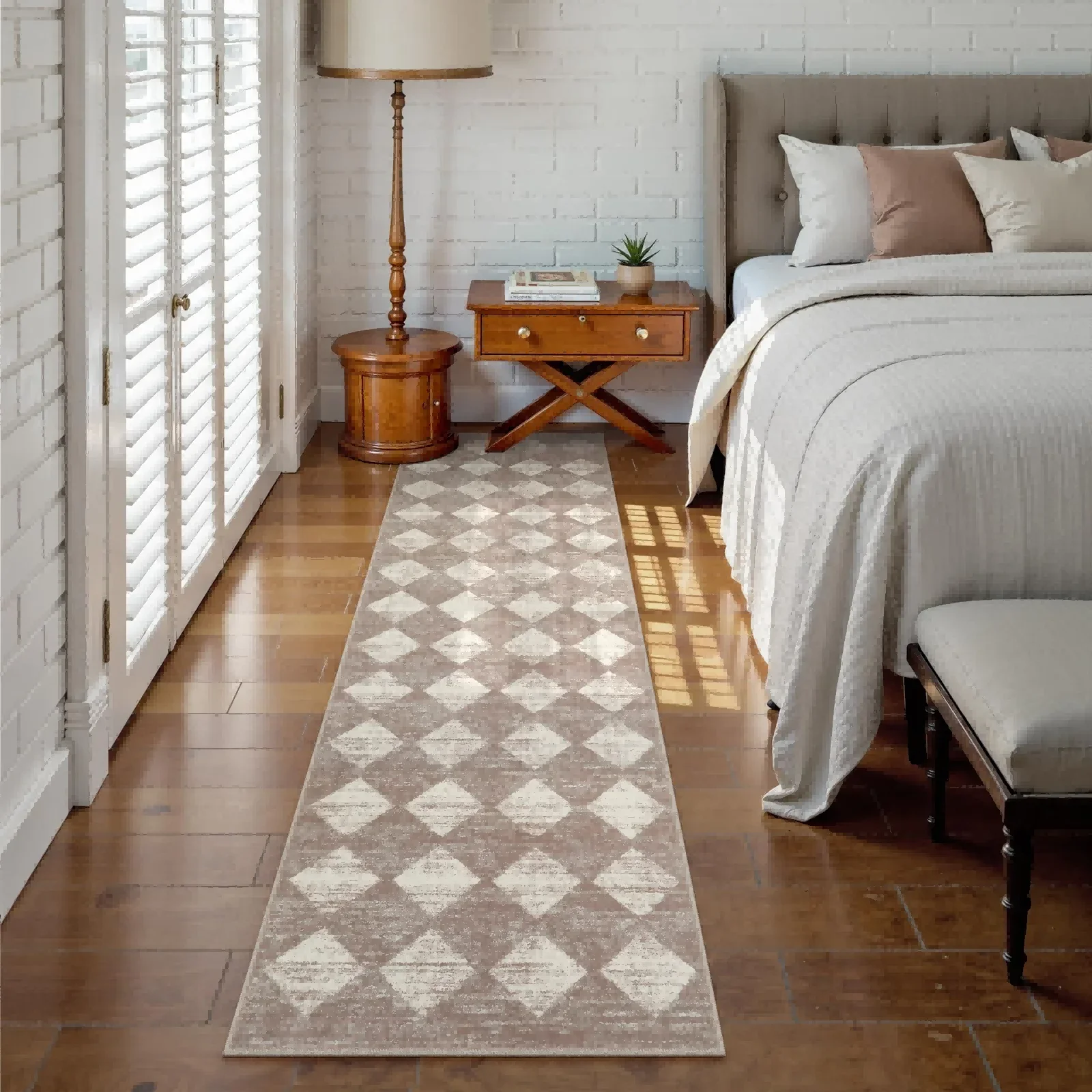 VIKAMA Tappeto a quadretti semplice per il raffreddamento, comodino antiscivolo in camera da letto, tappetino per passaggio del corridoio, decorazione della casa