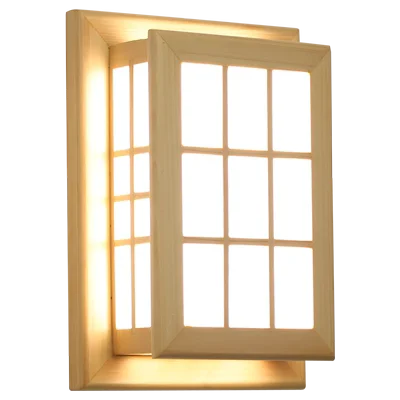 

Japanese Tatami Style 8-12W LED Rubber Wood Frame Wall Lights WitPVC Shade For Bedroom Bedside Lamp