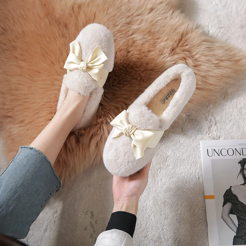 Woolen Shoes for Women to Wear Out in Autumn and Winter Thick Soled Cotton Shoes Plush Flats Bean Shoes Lazy Loafers