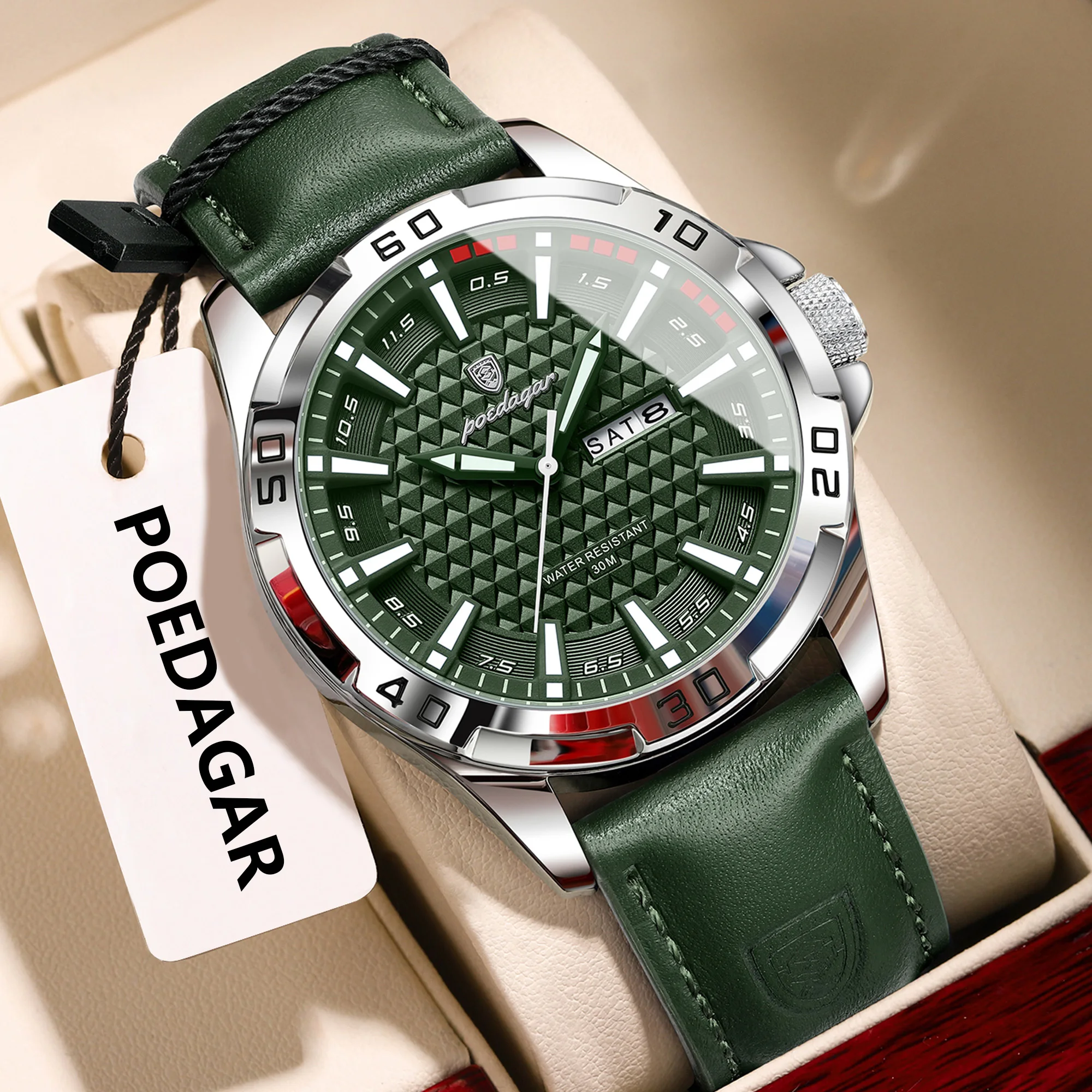 POEDAGAR Original Men Watch Luxury Waterproof Luminous Date Week Watch For Man Quartz Leather Fashion Men's Watches Reloj Hombre image 3