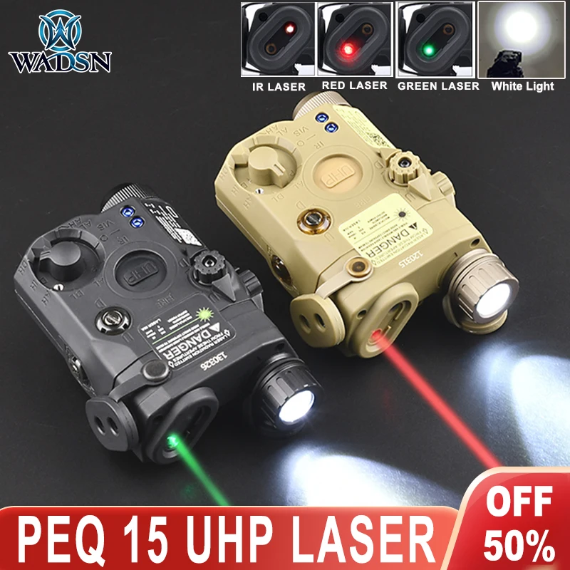 WADSN PEQ-15 UHP Red Green Blue Laser LED Flashlight Scout lamp IR Aimming Pointer Weapon Light 20MM Rail Hunting Airsoft Parts