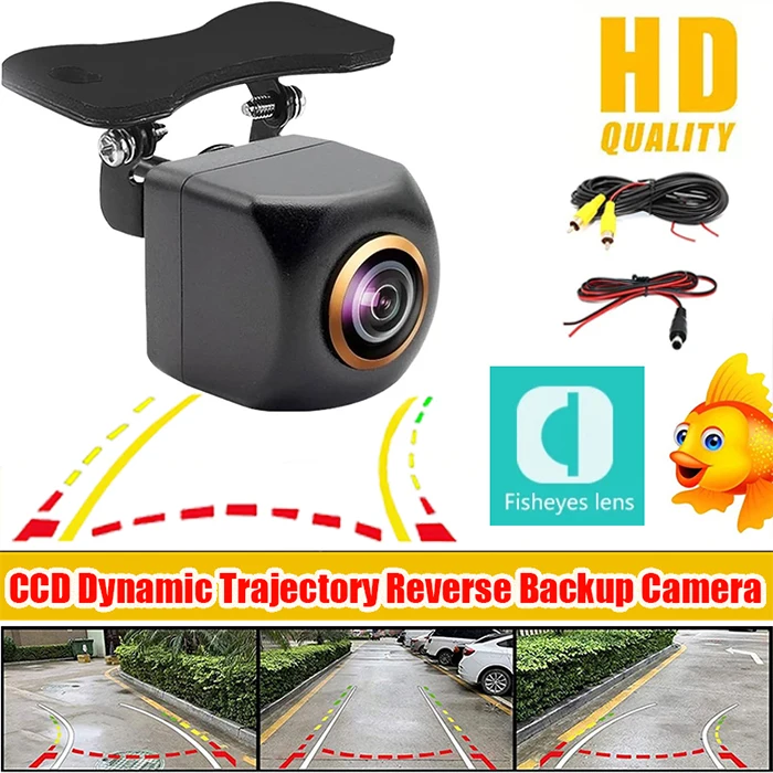 HD Car Backup Camera with Dynamic Trajectory Guide Line,Golden Lens, Fisheye, Front/Rear/Left/Right View Backup Camera