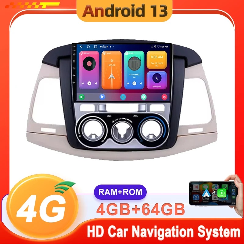 9 inch Android 13 Carplay Auto Car Radio For Toyota Innova 2007-2011 GPS Navigation Stereo Head Unit Touch Screen Dash Cam HDR