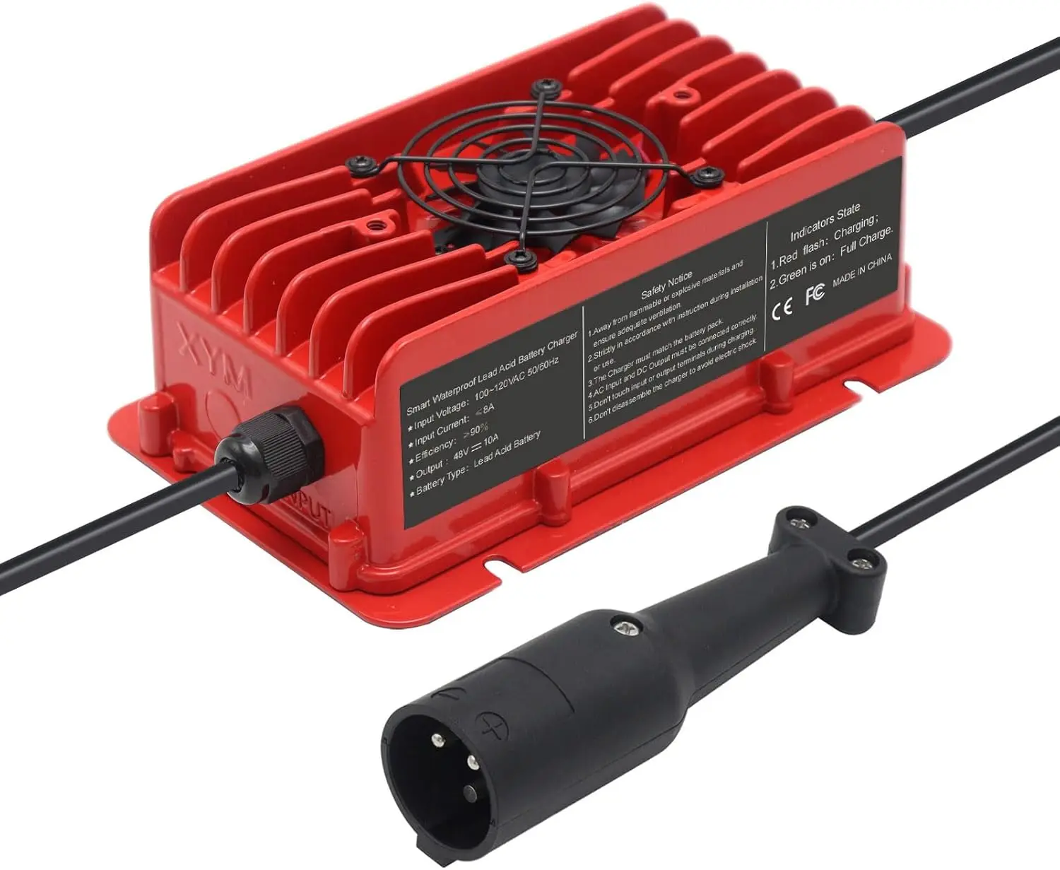 

10A 48V Golf Cart Battery Charger for Club Car, Waterproof IP65, Round 3-Pin Plug