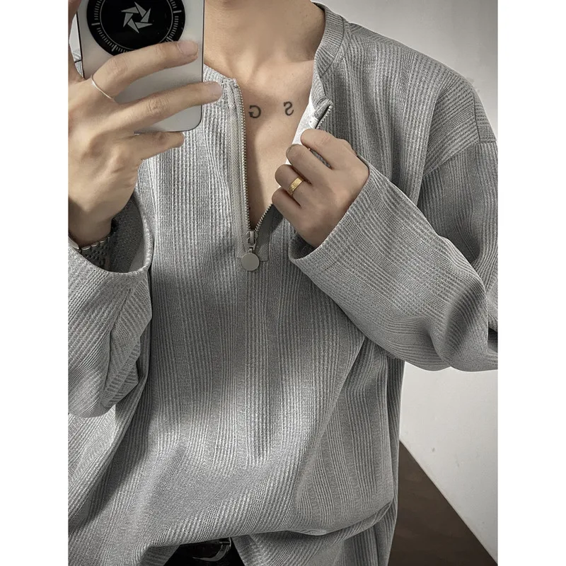 

Autumn V-neck Hoodie Men Fashion Black Zipper Sweatshirt Men Streetwear Korean Loose Pullover Hoodie Mens White Hoody