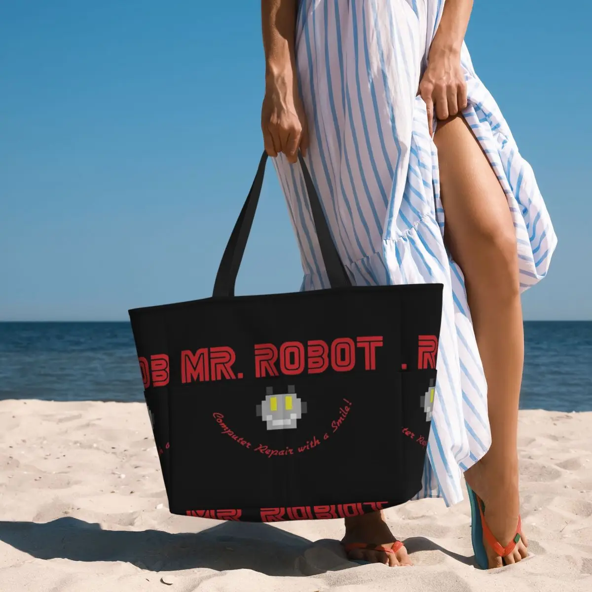 

Mr Robot Logo F Society Hacker Beach Tote Bag Sport Gym Yoga Duffle Large Tote Bag Women Travel Bag Fitness bag