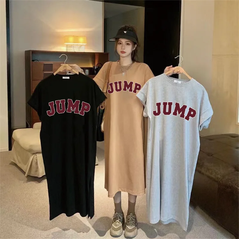 

Summer Popular Letter Printed Korean Style Pregnant Women's Fashionable Loose and Casual Round Neck Dresses and Ankle Skirts