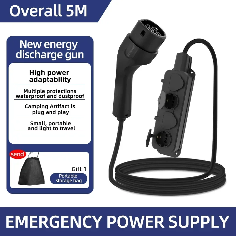 Portable 16A 4KW Electric Car EV Charger V2L Cable Side Discharge Plug IEC62196-2 Type2 with EU Socket for Outdoor Power Station