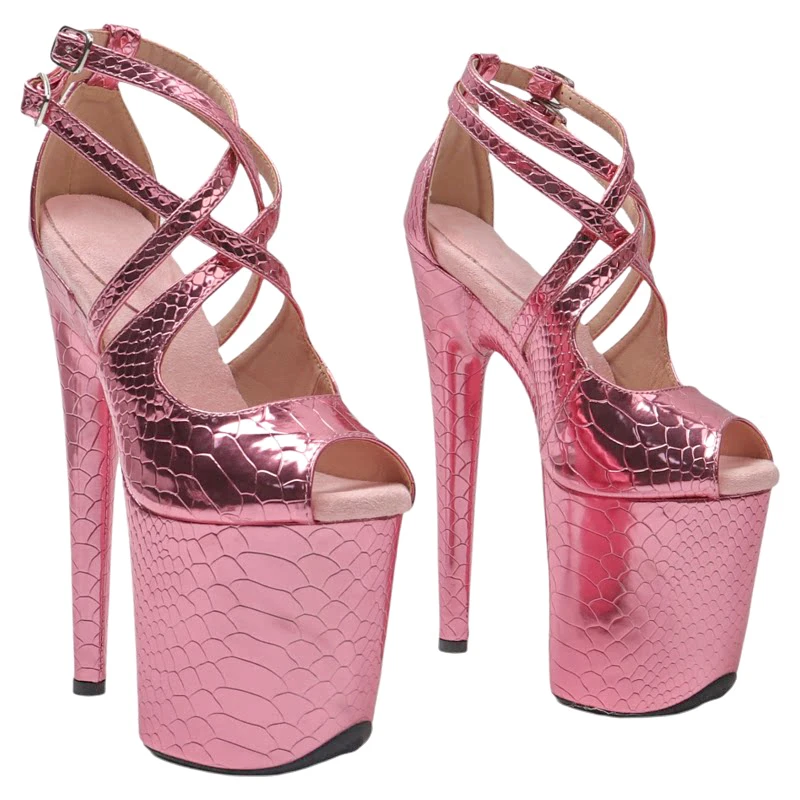 

Leecabe 20cm/8inches Shiny Snake PU upper Open toe Platform high heel sandals sexy model shoes pole dance shoes