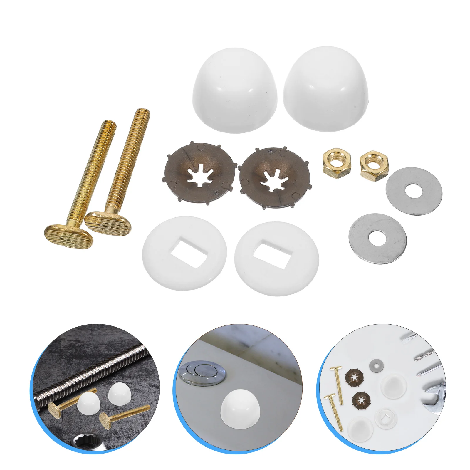 

2Sets Toilet Seat Replacement Bolts Kit Floor Anchors with Gasket Metal Fasteners for Secure Quiet Toilet Mounting Setup