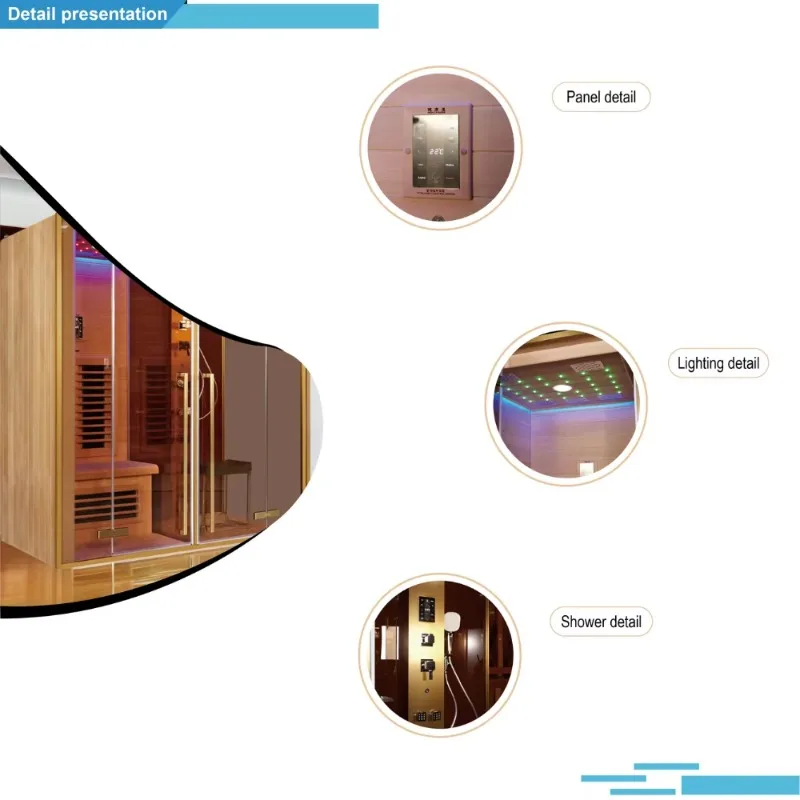 Solid Wood 2 Person Dry Steam Far Infrared Sauna And Shower Room Combination Luxury Wood Red Light Infrared Steam Sauna