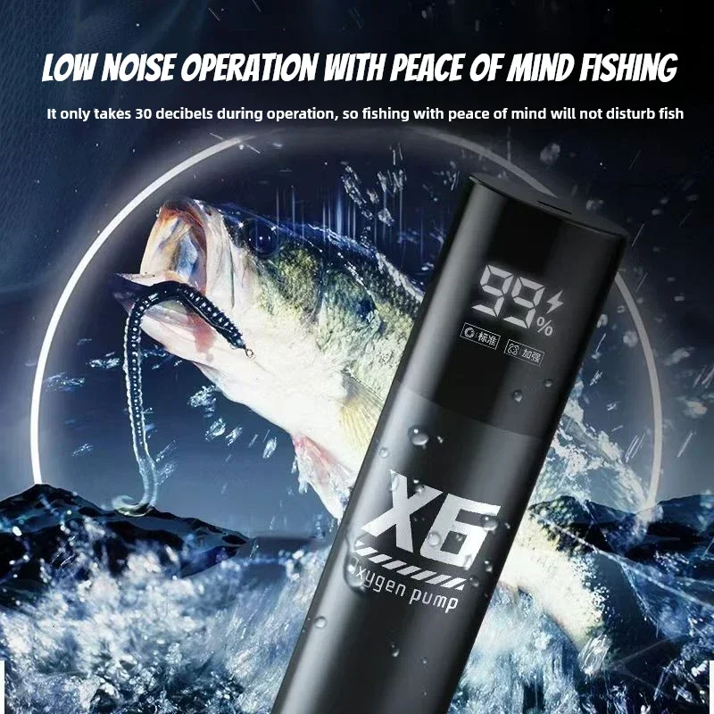 Bomba de oxígeno recargable por USB de 5W para pesca/acuario al aire libre, aireador portátil con tiempo de ejecución de 48H para pesca nocturna