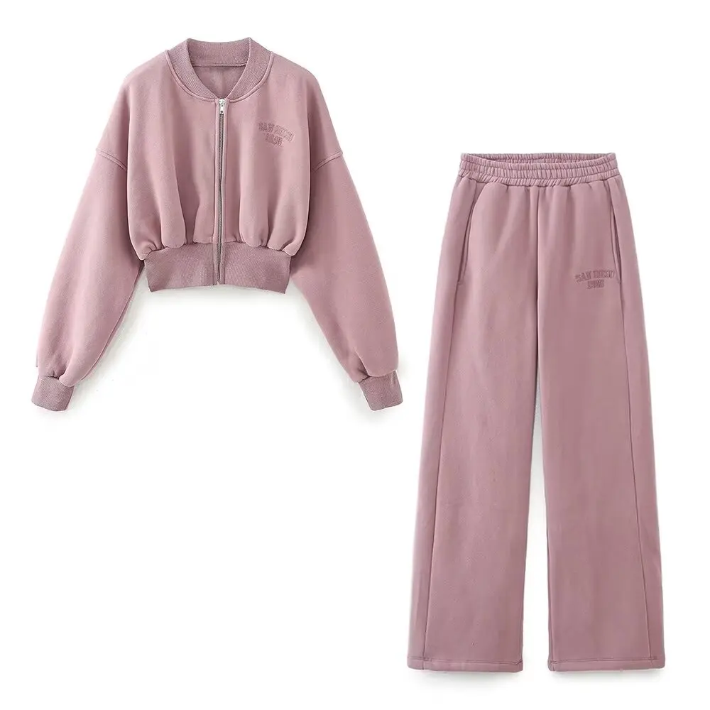 Sweat à capuche et pantalon Haren pour femme, violet délavé, col rond, rétro américain, vieille école, académie Feng Shui, ensembles décontractés