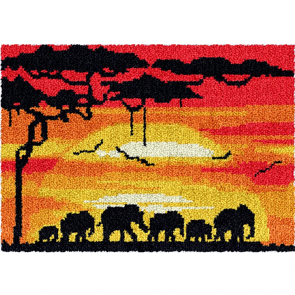 

Large Size Latch hook rug kits with Preprinted Canvas Elephant Pattern DIY Handmade Carpet Crochet Yarn Embroidery Needlework