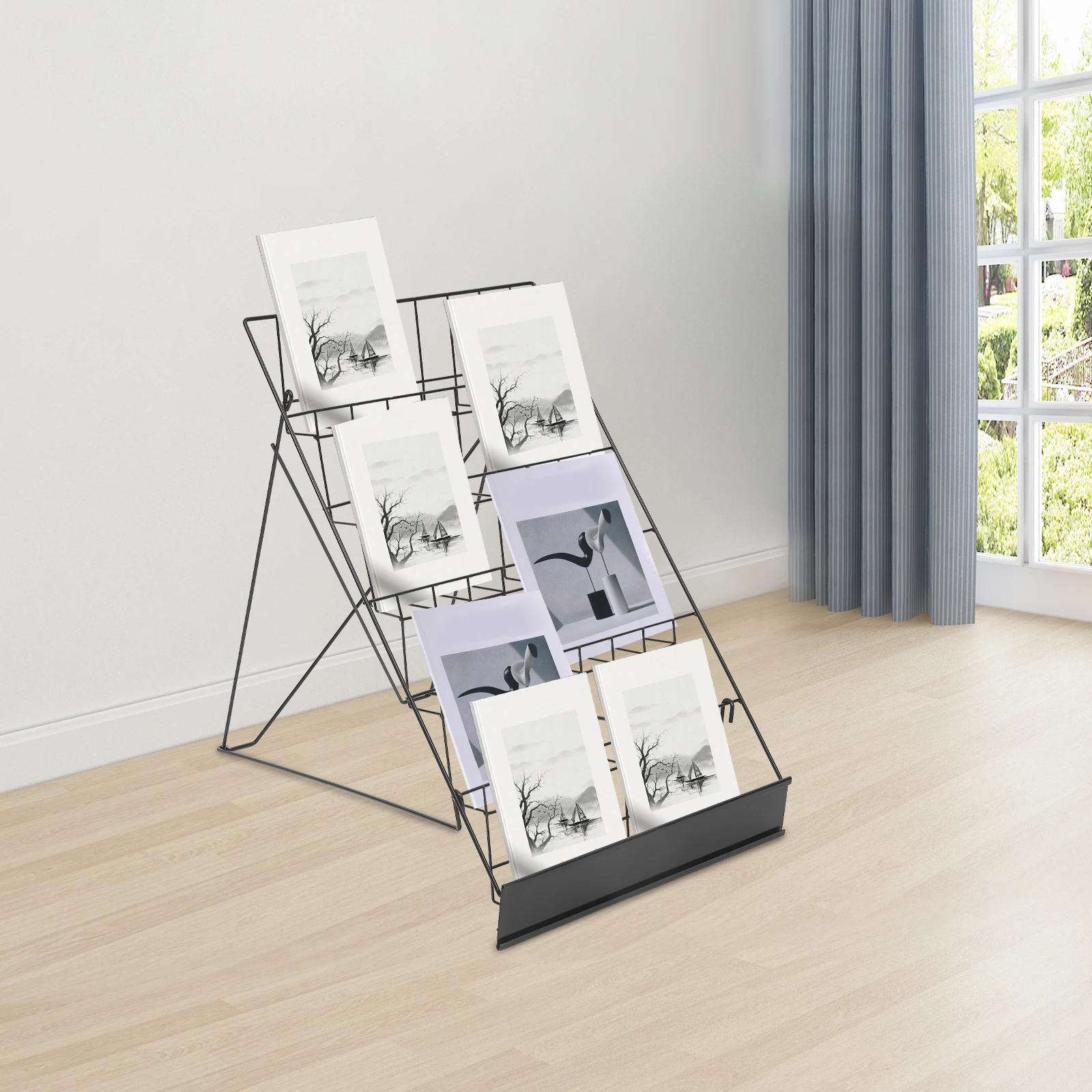 رف عرض كتب على سطح الطاولة باللون الأسود مكون من 6 طبقات لمكتب المعارض وأي منظمة تتطلب عرض المعلومات